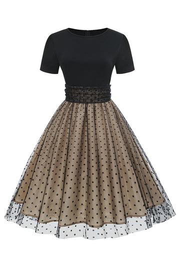 Robe Noire Polka Dots Vintage années 50